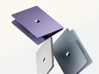 A Surface Laptop, 7th Edition, a Copilot+ PC, in the colour Sapphire.
