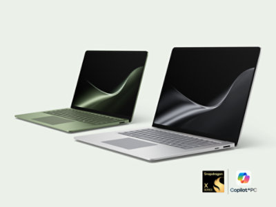 Ein 13-Zoll-Surface Laptop in der Farbe Jadegrün neben einem 15-Zoll-Surface Laptop in der Farbe Platin.