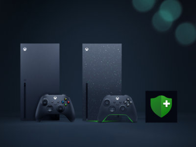 A black Xbox Series X console and a green and black Xbox Series X 2 TB Galaxy edition console.