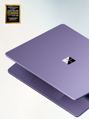 A Violet 13-inch Surface Laptop with the logo for the TechRadar 2026 Australian PC Awards.