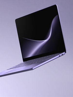 A floating Surface Laptop, 13-inch (2nd Edition) in the color Violet.