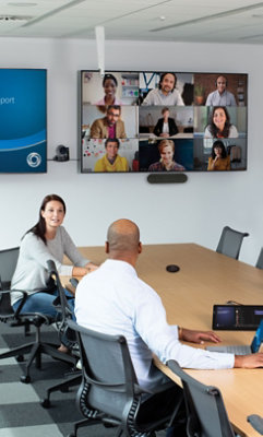 A group of people participating in a video conference.