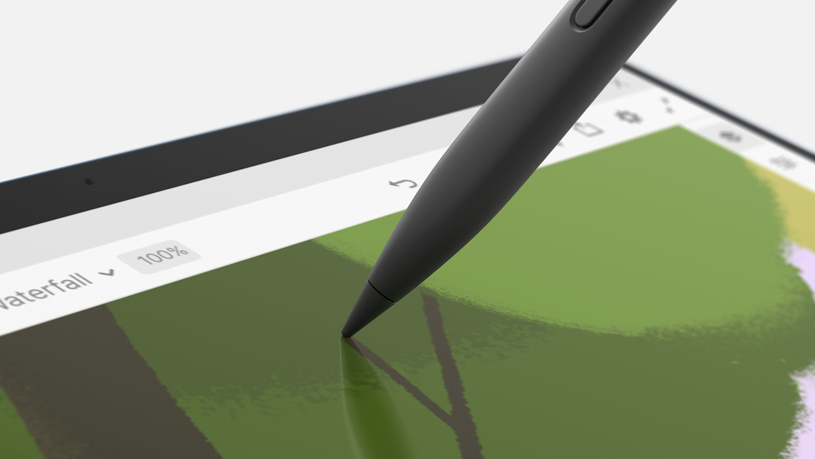 Een Surface Slim Pen tekent op het touchscreen van een Surface-apparaat.