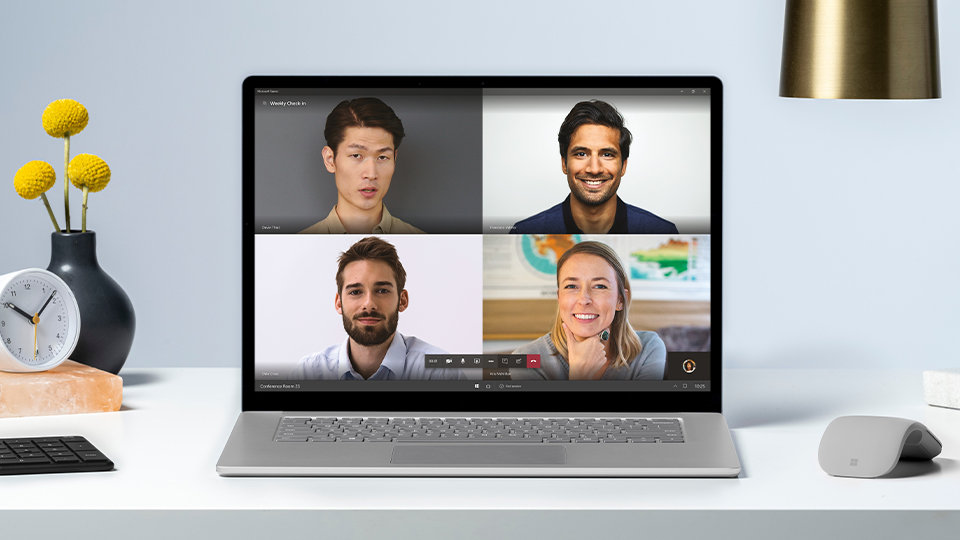 A laptop showing a Teams meeting