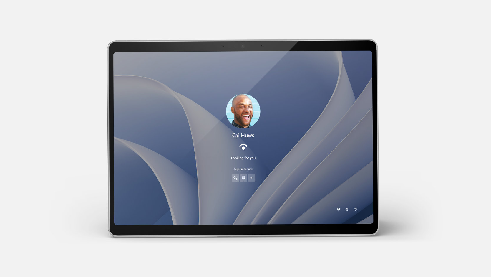 Een aanmeldingsscherm van Windows Hello op een Surface Pro-apparaat voor zakelijk gebruik.