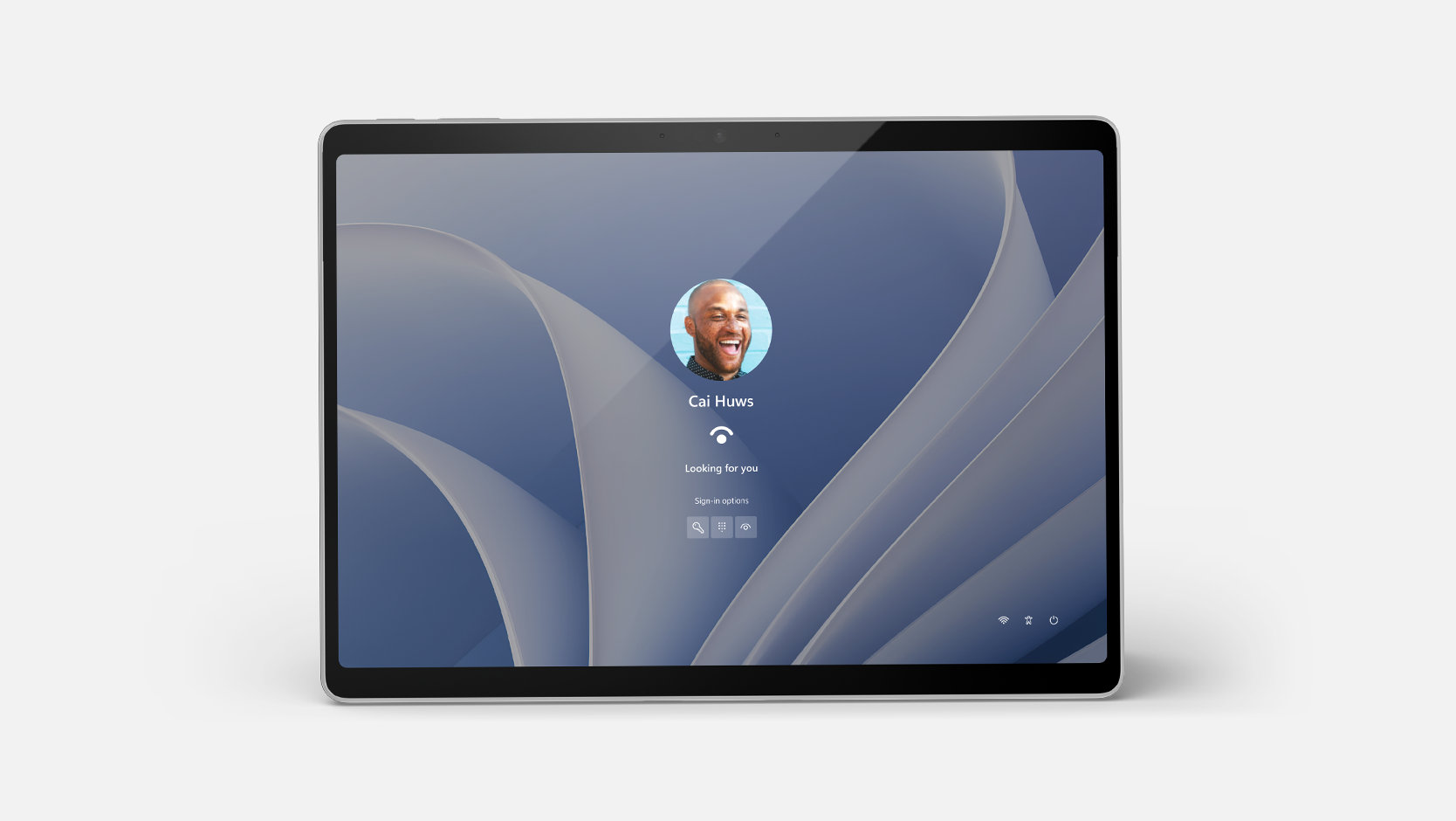 Un écran d’ouverture de session Windows Hello sur un appareil Surface Pro pour les entreprises.