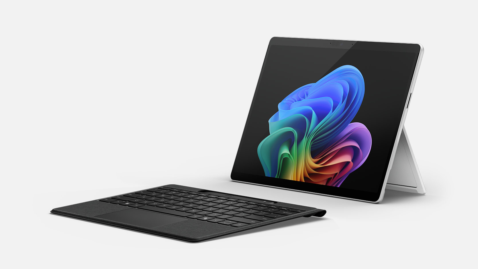 Een hoekaanzicht toont een Surface Pro Flex-toetsenbord met Slim Pen voor zakelijk gebruik losgekoppeld van een Surface-apparaat.