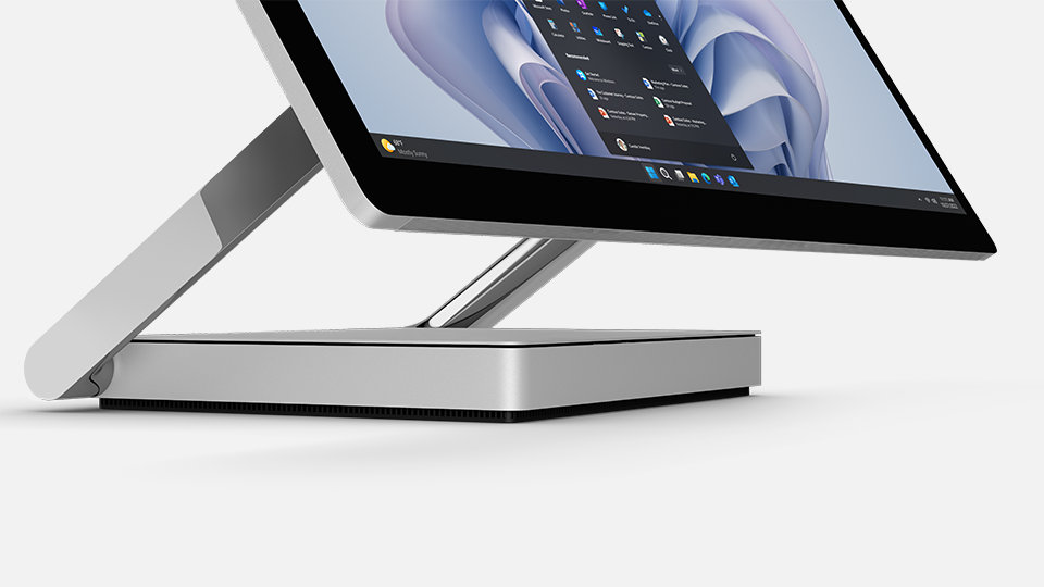 A closeup of the base of Surface Studio 2+ for Business.