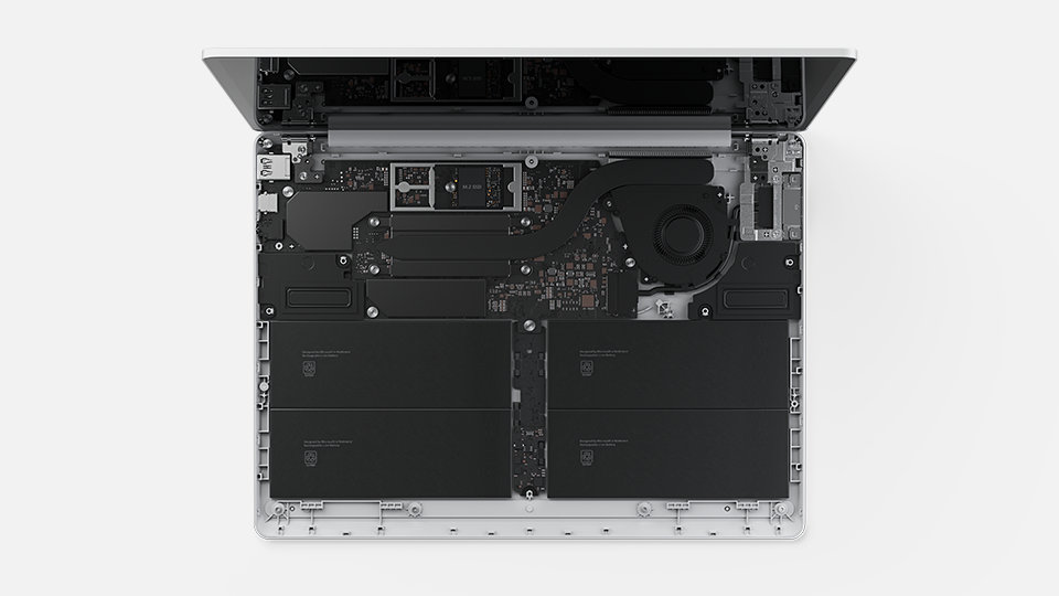 A top-down view of the internal thermals on Surface Laptop Go 2 for Business.