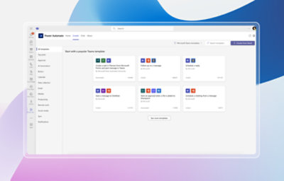 Ventana de Power Automate que muestra diferentes opciones para equipos