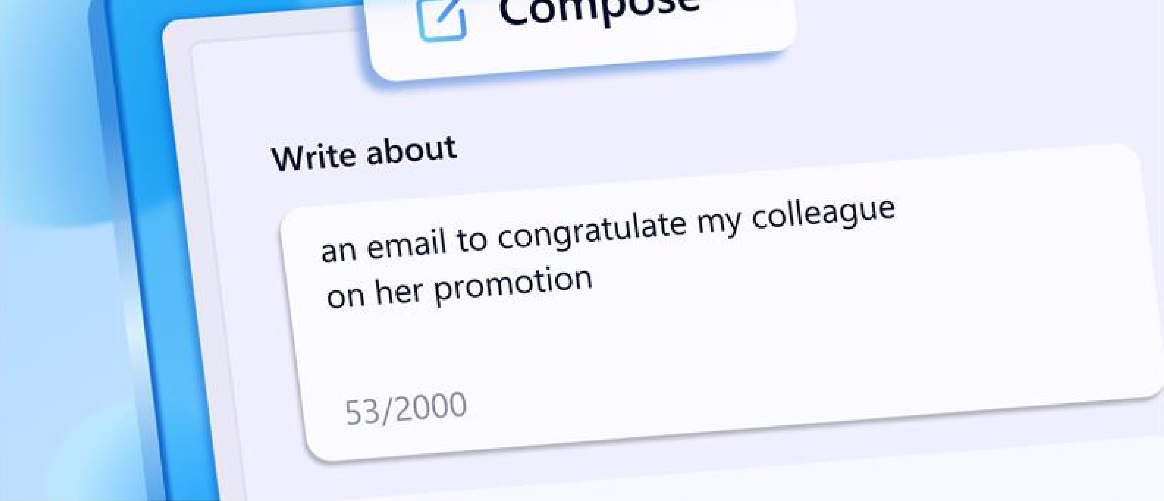 A screenshot of a prompt to an AI to write an email congratulating a colleague on her promotion