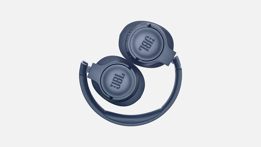 Top view of the the J B L Tune 760 N C Wireless Noise Cancelling Headphones in Blue.