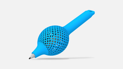 Close up of a 3D-printed pen grip with a diamond-shaped grip design.