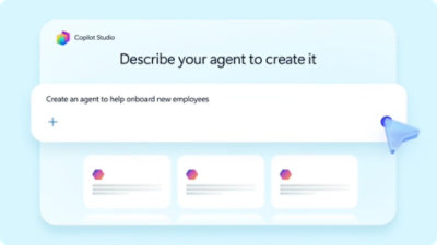 Um pedido no Copilot Studio a criar um agente Copilot personalizado.