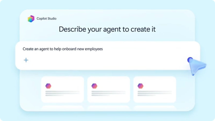 Um pedido no Copilot Studio a criar um agente Copilot personalizado.