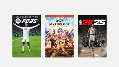 AEA Sports FC 24 Standard Edition, Age of Mythology: Retold, and  NBA 2K25 Standard Edition.