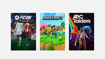 Covers of FC 26 NBA, Minecraft, and ARC Raiders