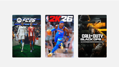 EA Sports FC26 standard edition, NBA 2K26 standard edition, and Call of Duty Black Ops 6 cross generation bundle.