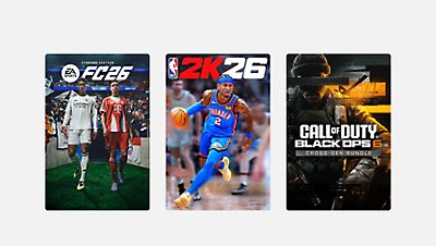 EA Sports FC26 standard edition, NBA 2K26 standard edition, and Call of Duty Black Ops 6 cross generation bundle. 