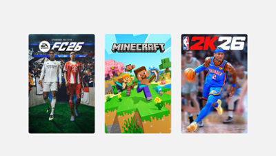 Covers of FC 26, Minecraft, and NBA 2K26.