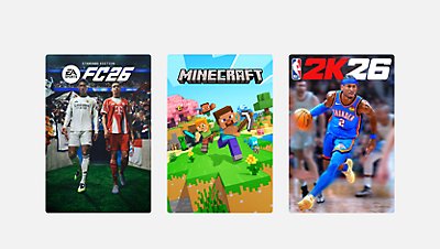 Pochettes de jeu FC 26, Minecraft et NBA 2K26. 