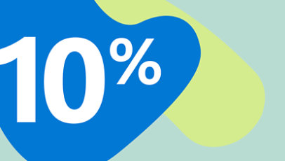 Aufschrift "10 Prozent" in weiß auf blauem Hintergrund