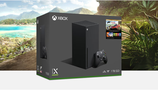 An Xbox Series X bundled with Forza Horizon 5.