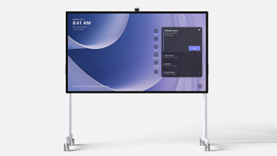 Un Surface Hub 3 de 85 pouces sur un support mobile.