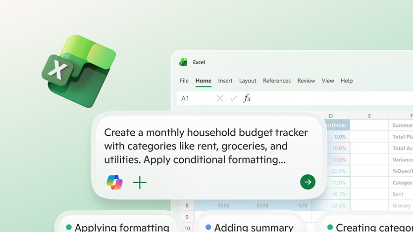 The Microsoft Excel icon with several windows and popup messages from the Excel UI.