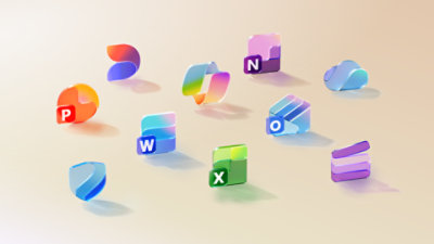 In Microsoft 365 enthaltene App-Symbole: Word, PowerPoint, Outlook, Excel, OneDrive, Defender, Clipchamp.