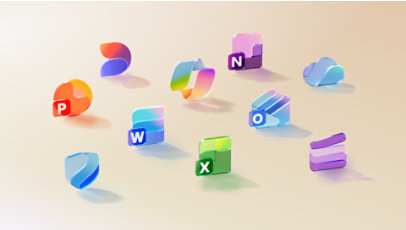 Diverses applications incluses dans un abonnement Microsoft 365, telles que : Microsoft Copilot, Word, Excel, PowerPoint, Outlook, OneNote, OneDrive, Microsoft Defender, Microsoft Teams, Microsoft Designer, Clipchamp.