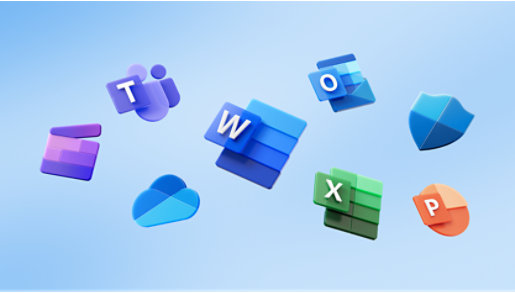 Icons from the Microsoft 365 suite of apps such as Teams, Word, Outlook and more.