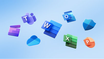 Icons from the Microsoft 365 suite of apps such as Teams, Word, Outlook and more. 