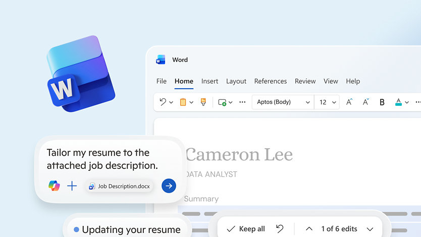 The Microsoft Word icon with several windows and popup messages from the Word UI.