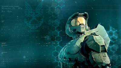 Halo Master Chief character looking upwards.