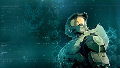 Halo Master Chief character looking upwards.