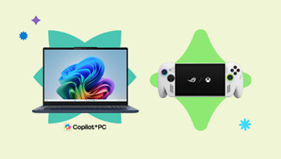A Surface Laptop with Copilot+PC and an Xbox Ally.