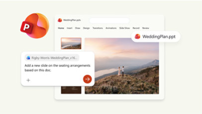 A PowerPoint presentation with integrated Copilot search. 