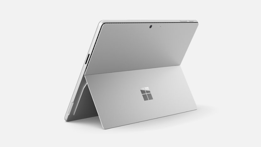A back-side view of a Surface Pro, 13-inch (12th Edition) with the built-in kickstand engaged. 