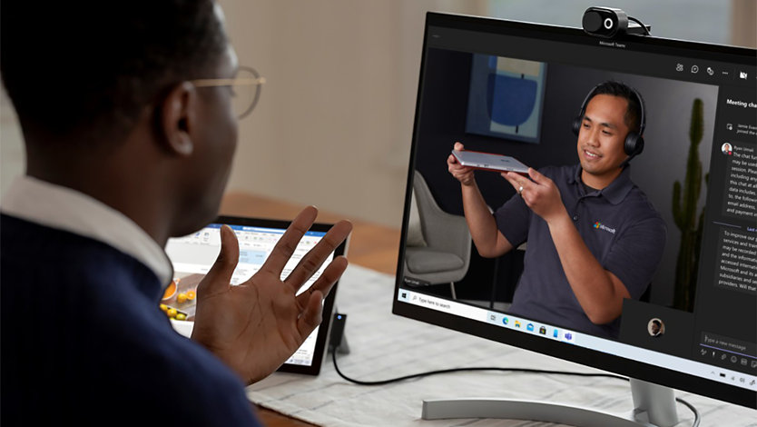 A man on a video chat.