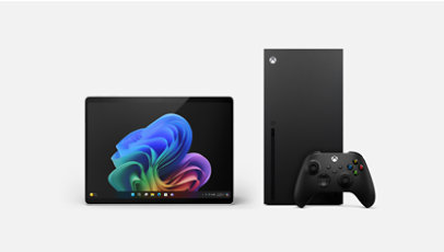 A Surface Pro, Copilot+ PC, and an Xbox Series X. 