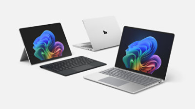 A family of Surface Copilot Plus PC devices with Intel® processors in the colour Platinum.