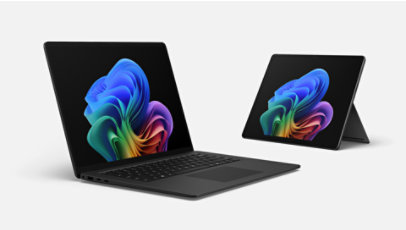 A Surface Laptop for Business and a Surface Pro for Business in the color Black, both Copilot Plus PCs with Intel® processors.