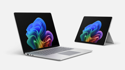 Un Surface Laptop for Business y un Surface Pro for Business en color platino con procesadores Intel®. 