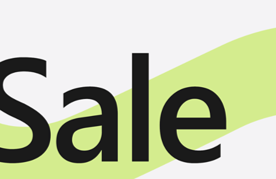 Grey banner with black text displaying the word Sale.