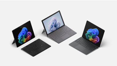 Surface Pro, Copilot+ PC, A Surface Pro 10, and a Surface Laptop, Copilot+PC. 