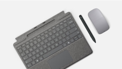 A Surface Pro Keyboard, Slim Pen and Arc Mouse. 