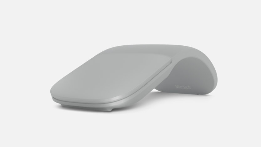 A front-right view of Surface Arc Mouse in the color Light Gray.