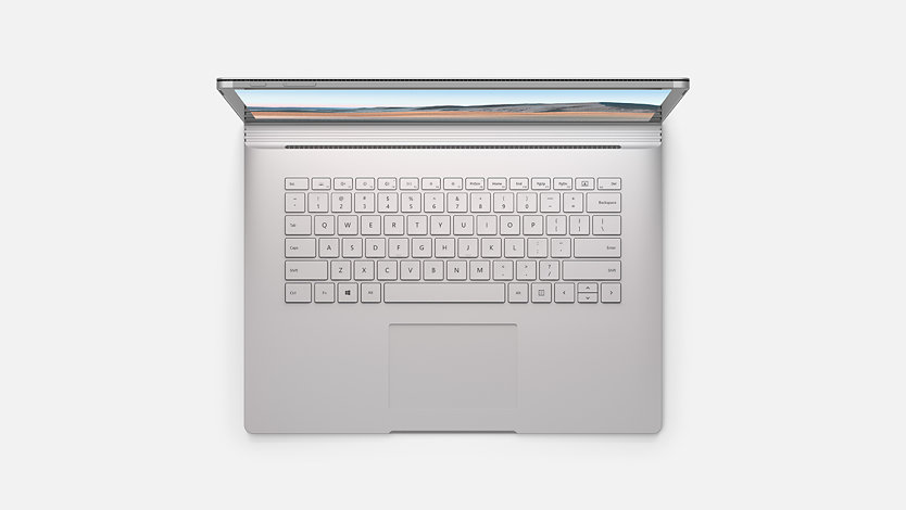 Ansicht von oben auf die Tastatur des Surface Book 3.