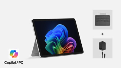 キーボード、スリム ペン、充電器付きの12インチ Surface Pro（Copilot+ PC）。